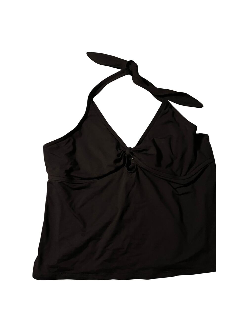 Women's Black Halter Tankini Swim Top Front Ring Detail Built-In Bra Plus Size